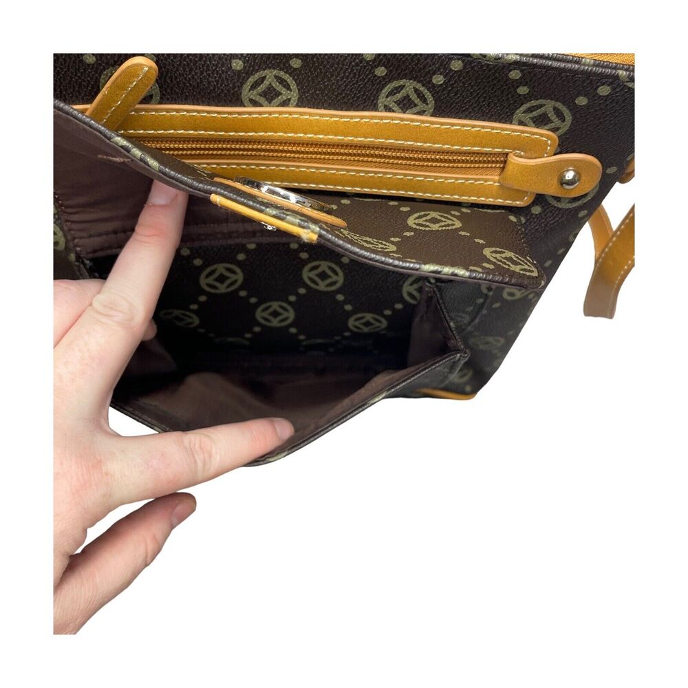 Fashion Shoulder Bag Cross Body Brown Printed PVC Vinyl Trim Adjustable Strap - Picture 5 of 12